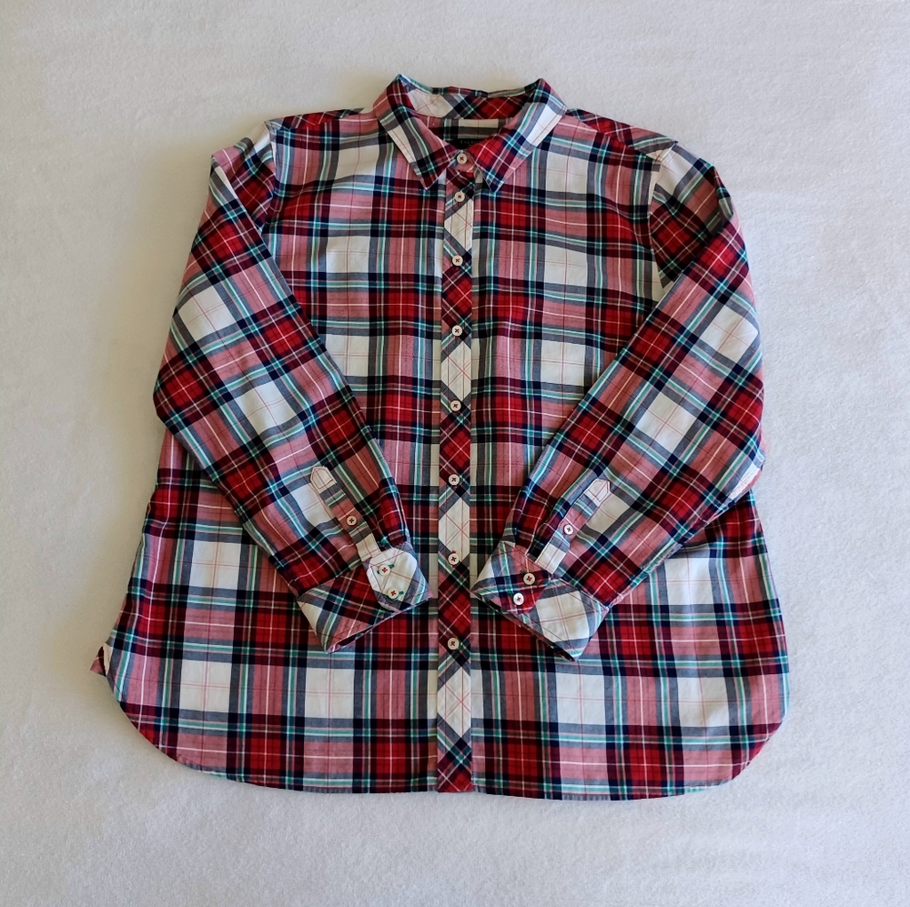Talbots Plaid Cotton Button Down Shirt, Size XLp - Picture 4 of 16